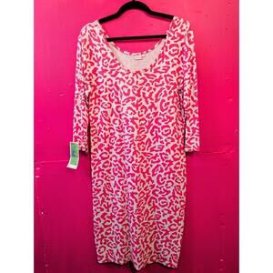 Persifor Pink White Leopard Print Stretch Dress Size L